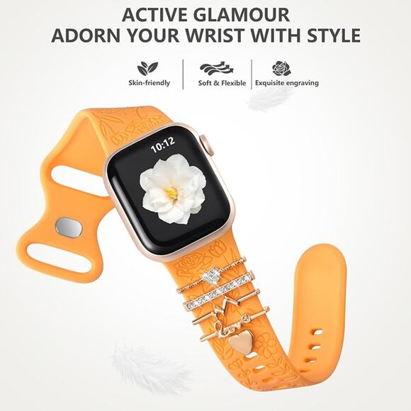 Flower Engraved Band Compatible with Apple Watch Bands for Women Orange Band - Picture 5 of 6